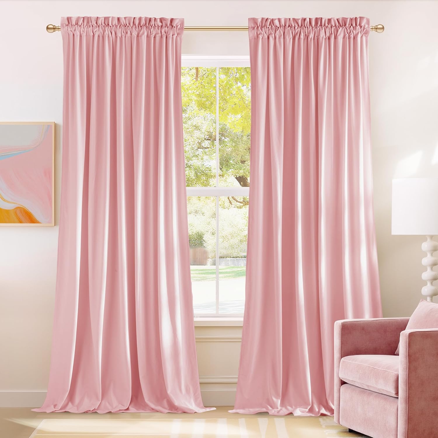 NICETOWN Baby Pink Velvet Curtains