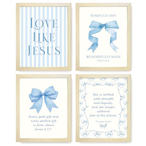 LARTSFRO Coquette Blue Bow Wall Art (Set of 4)