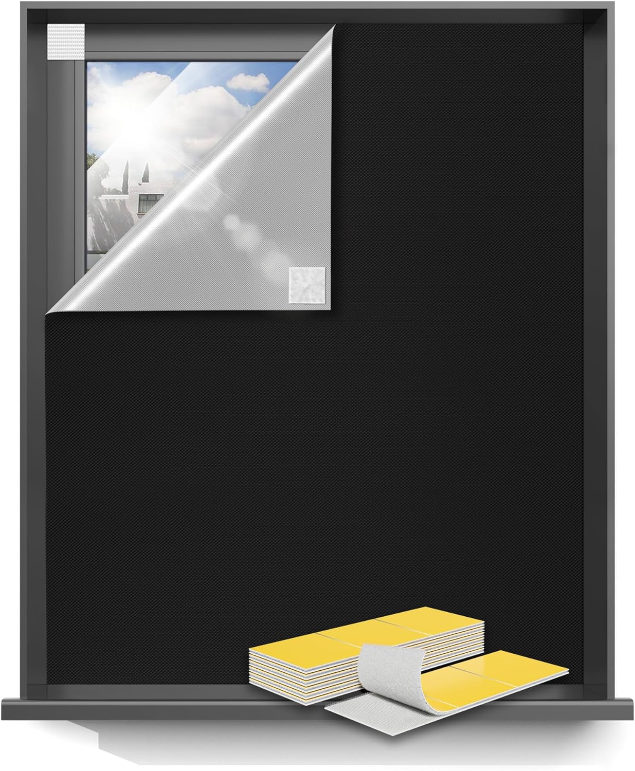 Sumobaby Blackout Curtains for Bedroom Portable 126x70Black Out Window Cover with Heat-Resistant Hook&Loop Tape,100%Blackout Shades,NoDrill Blinds for Windows DIY Cut Fit for Nursery&Dorm Room,Black