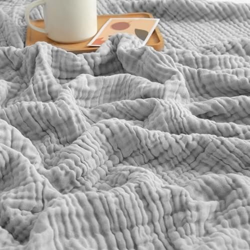 EMME Cotton Muslin King Blanket Big Oversized Bed Layering Bedspread Coverlet Breathable Gauze Soft Lightweight Blankets (Light Grey, 120"x94")