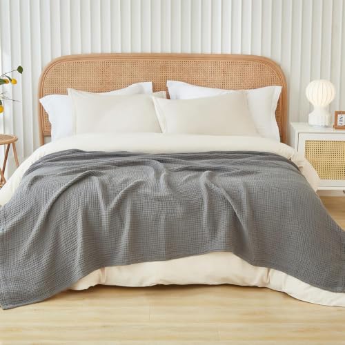 EMME Cotton Muslin King Blanket (Grey, 120"x94")