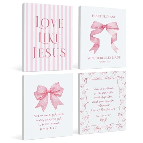 LARTSFRO Pink Bow Canvas 11x14 (Set of 4)