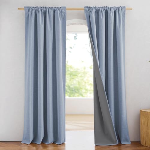 NICETOWN Full Blackout Linen Curtains (Stone Blue)