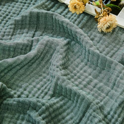 EMME Cotton Muslin Queen Blanket (Heather Forest Green, 90"x90")