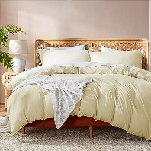 Nestl Full Duvet Cover Set with Comforter Insert - Vanilla Yellow 4 Piece 80x90 Duvet Cover & 2 Pillow Shams with White Quilted Down Alternative Comforter, Ultra Soft, All Season