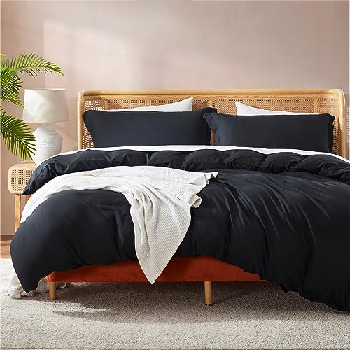 Nestl Full Duvet Cover Set with Comforter Insert - Black 4 Piece 80x90 Duvet Cover & 2 Pillow Shams with White Quilted Down Alternative Comforter, Ultra Soft, All Season