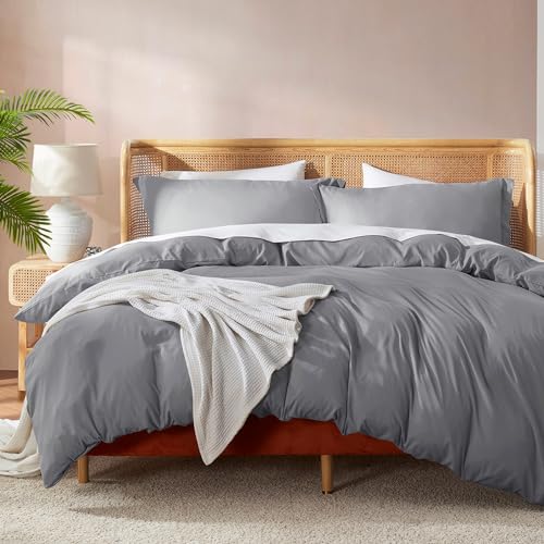 Nestl Twin Duvet Cover Set with Comforter Insert - Grey 3 Piece 68x90 Duvet Cover & 1 Pillow Sham with White Quilted Down Alternative Comforter, Ultra Soft, All Season