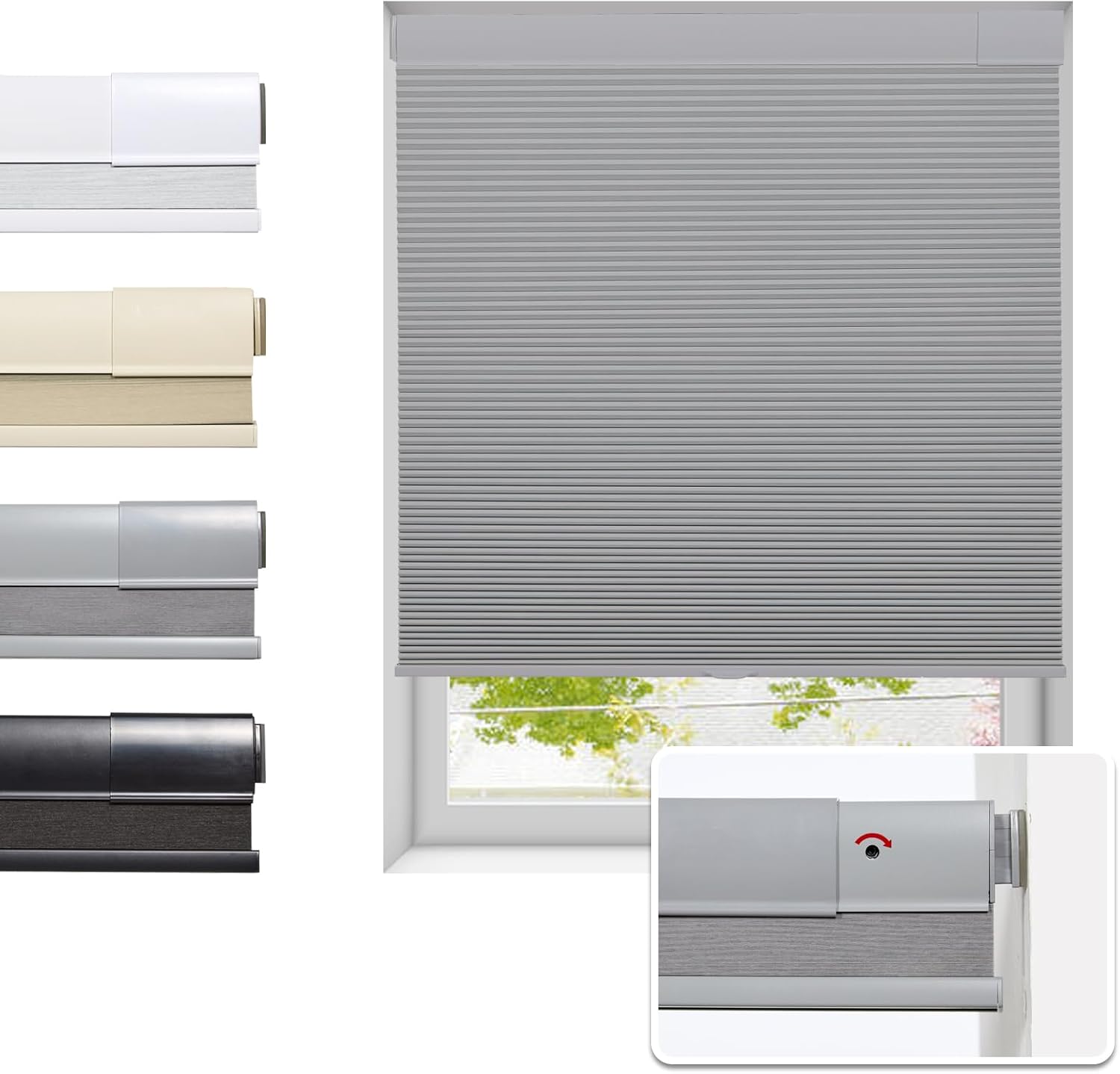Tonature No Drill Cellular Shade (Grey, 27" x 80")